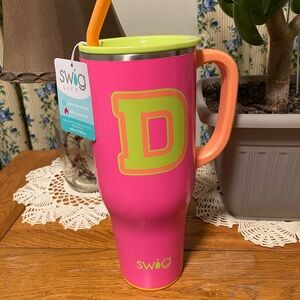 Swig Life Pink and Green Tumbler with Orange Handle